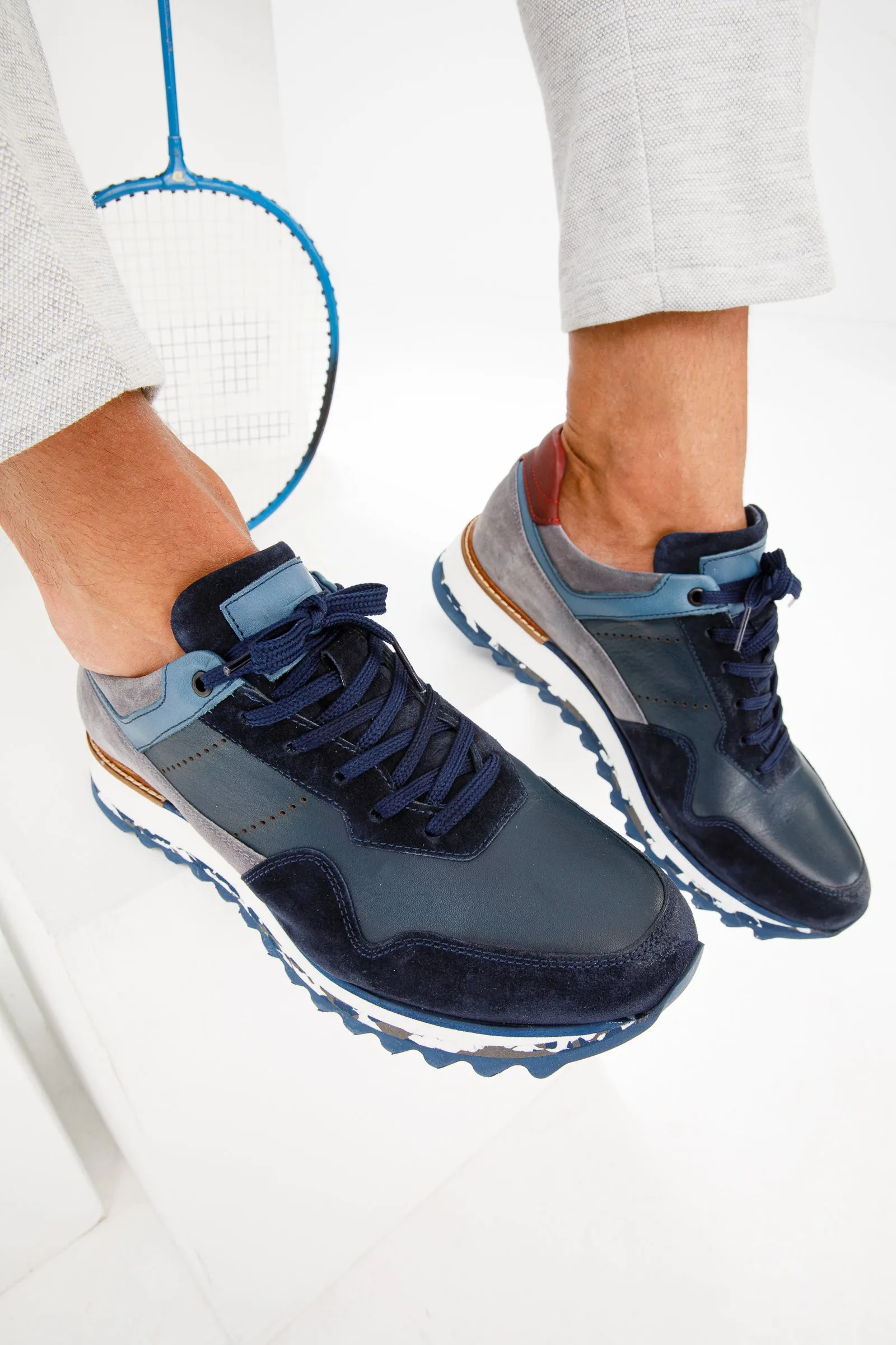 The Hoskova Navy Blue Leather Men Sneaker