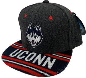 UCONN Huskies Zephyr Charcoal Gray Wool & Knit Logo Flat Bill Snapback Hat Cap