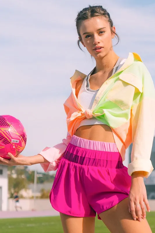 Windbreaker Running Shorts in Neon Hot Pink COLOR BLOCK