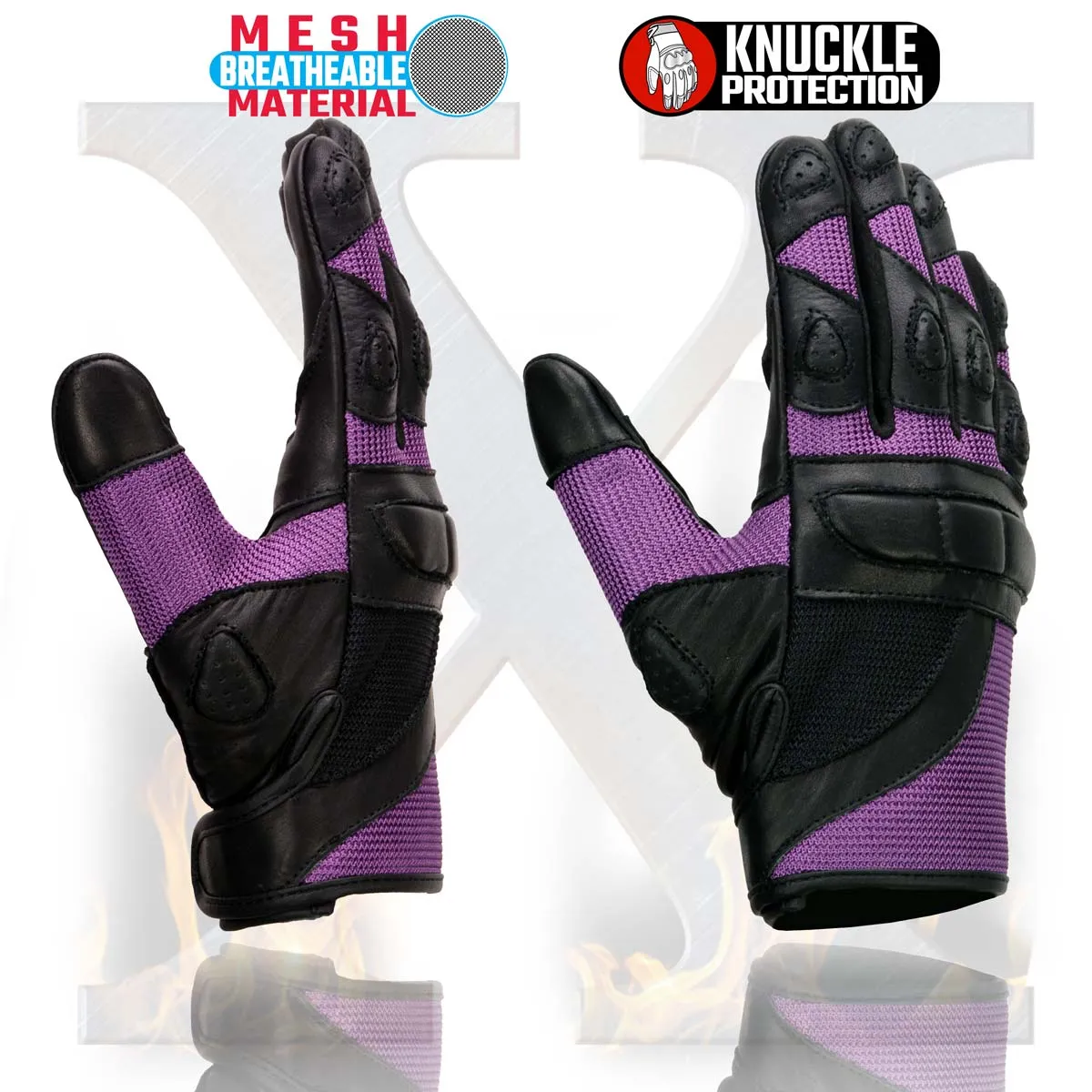 Xelement XG80208 Women's Black and Purple Mesh Cool Rider Motorcycle Gloves