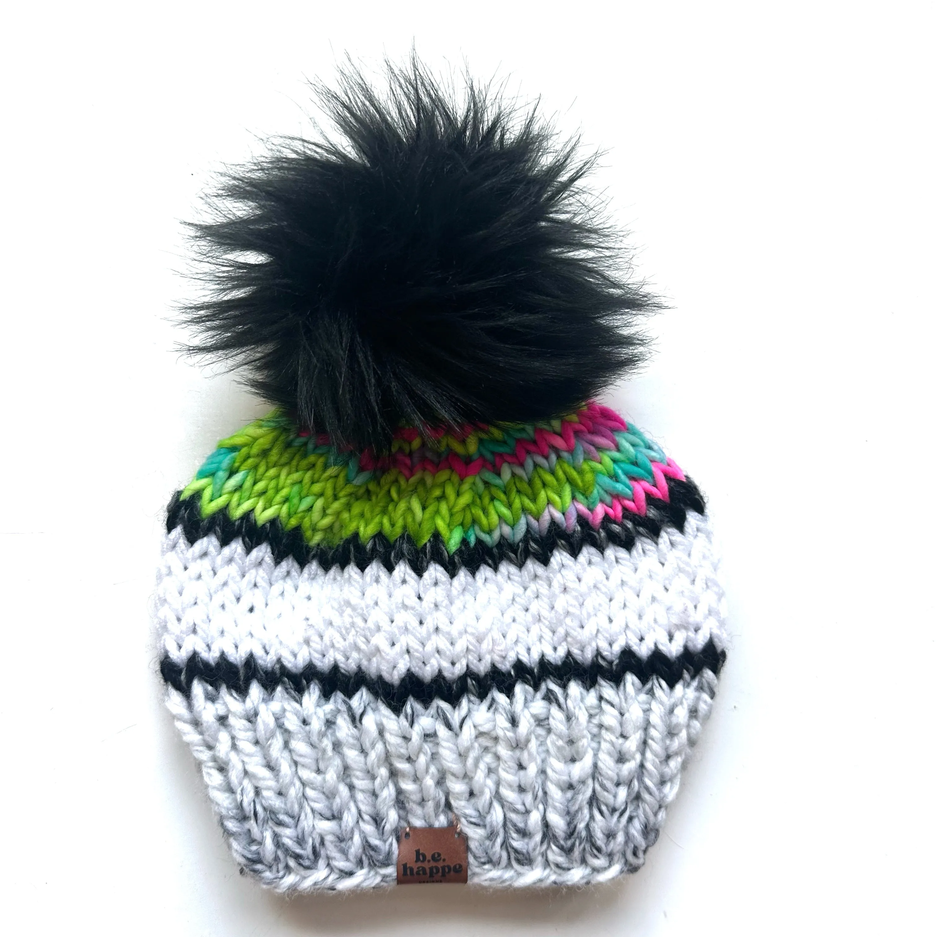 Youth Striped Knit Pom Pom Hat | Marble Rainbow